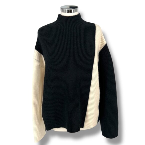 Commense Miss Paris Black White Colorblock Ribbed Knit Sweater Size Small - Picture 15 of 16